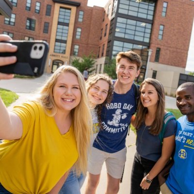Students taking a group selfie