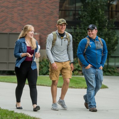 Students taking a campus walk.